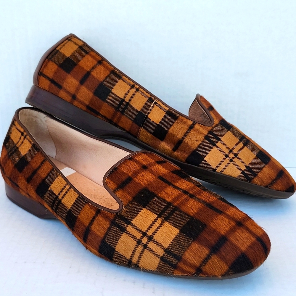 ANTONIO MELANI HAIR ON HIDE PLAID SLIP-IN FLATS